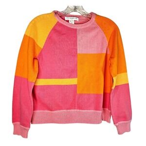 Jones New York Sport Womens 80s Colorblock Sweater PETITE PM Pink Orange Vintage